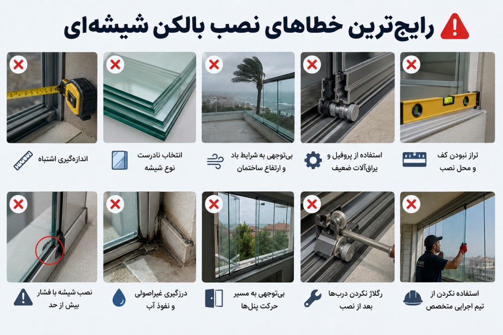 رایجترین خطاهای نصب بالکن شیشهای